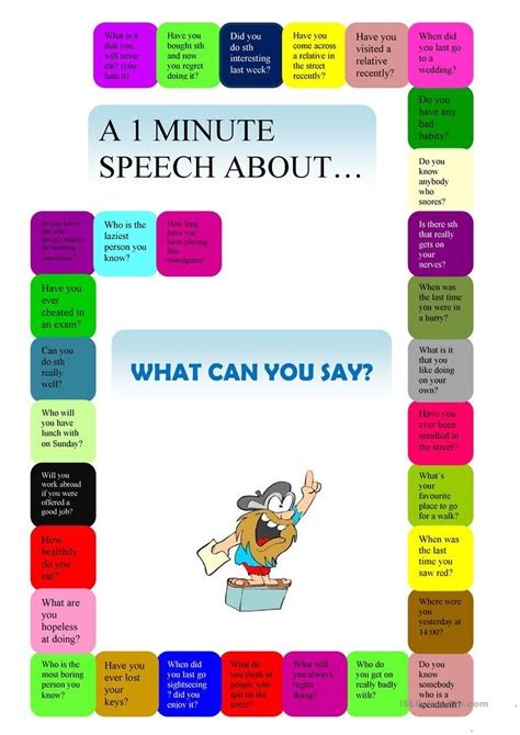1 Minute Speech English Esl Worksheets For Distance Learning And