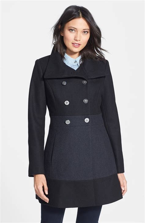 Guess Colorblock Double Breasted Wool Blend Coat Regular And Petite