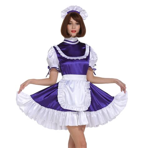 sissy girl maid frilly purple lockable dress crossdress cosplay costume cosplay costumes