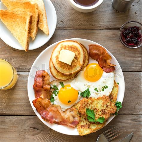 Full American Breakfast On Wooden Top Stock Image Colourbox