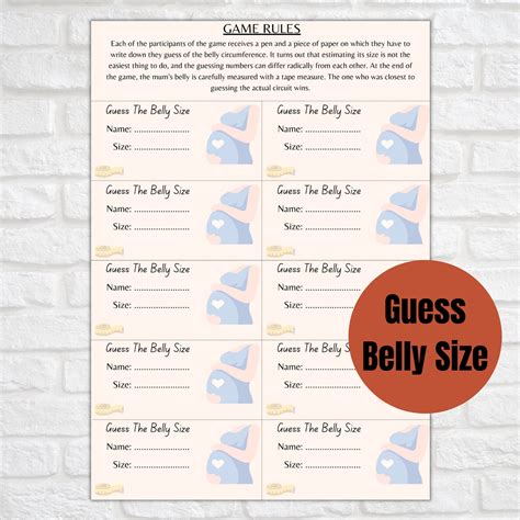 Baby Shower Game Guess The Belly Size Template Printabe Pdf Etsy