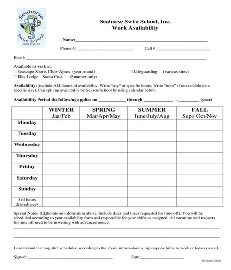 Free 7 Work Availability Forms In Pdf Ms Word Excel