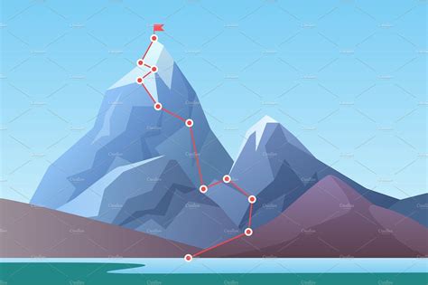 Mountain climbing route to peak | Mountain illustration, Cartoon mountain, Mountain climbing