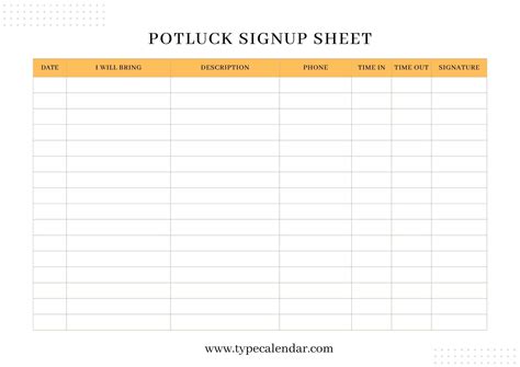 Free Printable Potluck Signup Sheet Templates Pdf Word Excel
