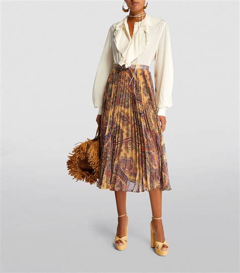 Etro Beige Pleated Paisley Print Skirt Harrods Uk