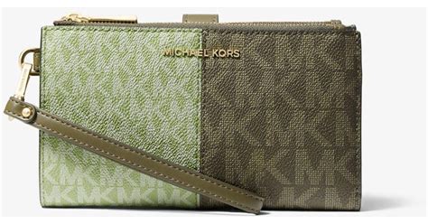 Michael Kors Canvas Adele Color Block Logo Smartphone Wallet In Light