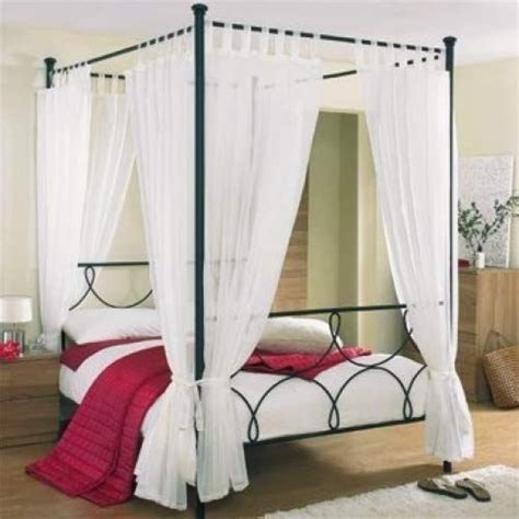 Tab Top Voile 4 Poster Bed Curtain Set Includes 8 Voile Panels And 4 Tie Backs Set In Cream