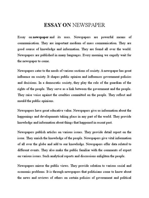 Essay On Newspaper Pdf Newspapers Public Opinion