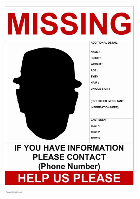 Missing Person Flyer Template Luxury Missing Person Poster Template | Person template, Missing 