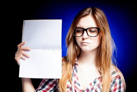 Disappointed Young Girl With Nerd Glasses Holding Stock Image Image
