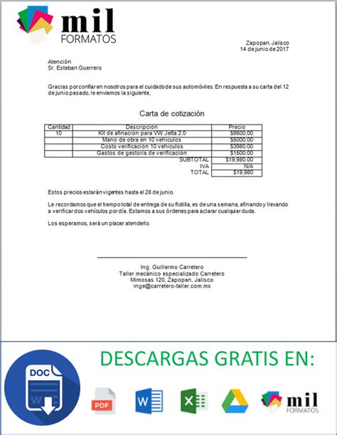 Carta De Cotización 【 Ejemplos Y Formatos 】word Pdf 2022