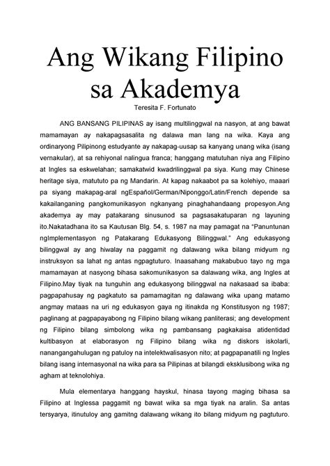 Ang Wikang Filipino Sa Akademya Compress Ang Wikang Filipino Sa