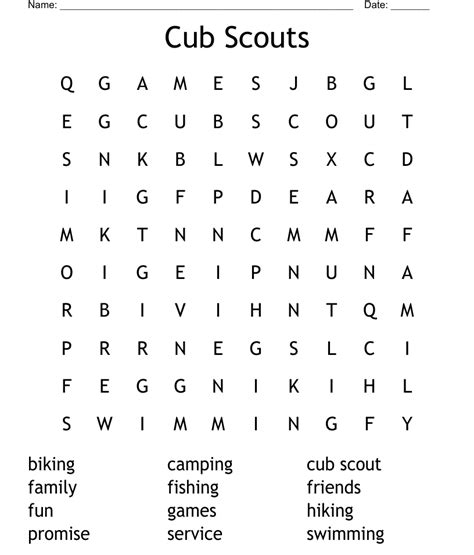 Cub Scouts Word Search Wordmint