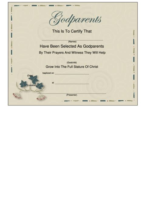 Printable Godparent Certificate Template