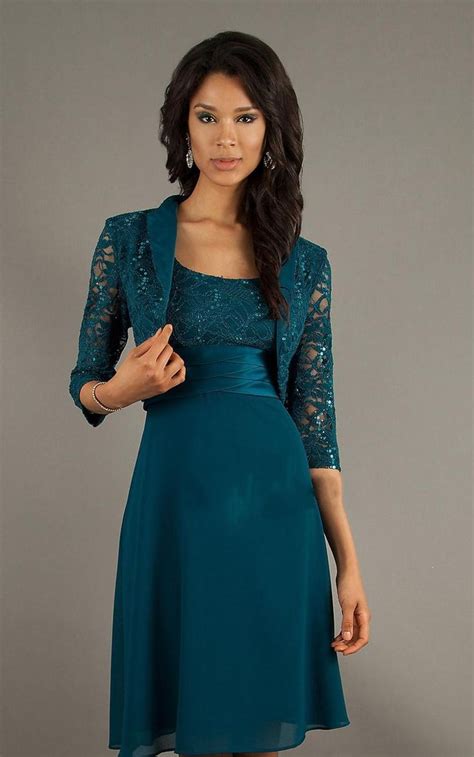 Hl Sd521 Real Picture Show Formal Teal Lace Chiffon Knee Length Mother