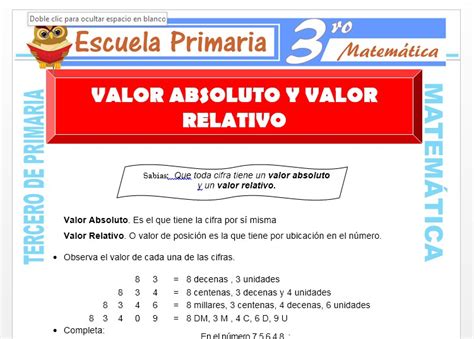 Valor Absoluto Y Valor Relativo Para Tercero De Primaria Escuela