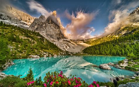 Download Wallpapers Dolomites Italy Mountains Lakes Alps Europe