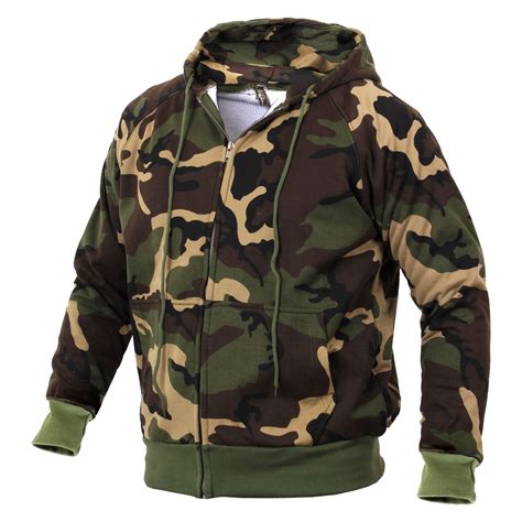 rothco® 6262 woodland camo m men s medium woodland camo thermal lined hoodie with full zip