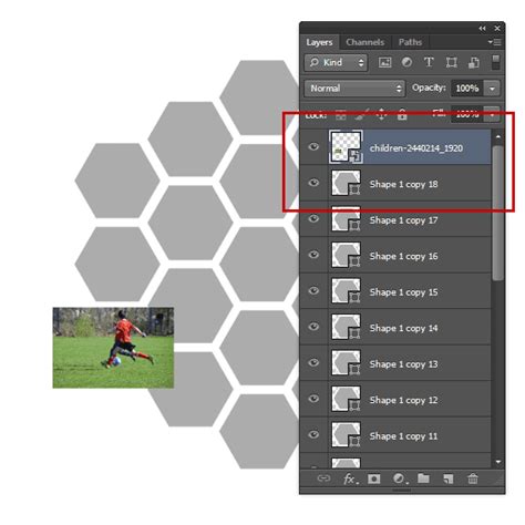 Hexagon shapes creation in photoshop tutorial, how to create hex designs. Stack the image layer above the Hexagon layer. | Create ...