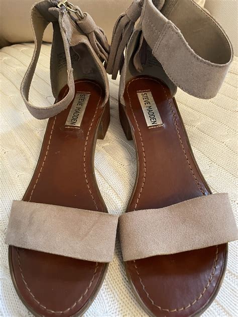 Steve Madden Darcie Taupe Suede Tassel Zip Sandals Ankle Strap Size M B Ebay