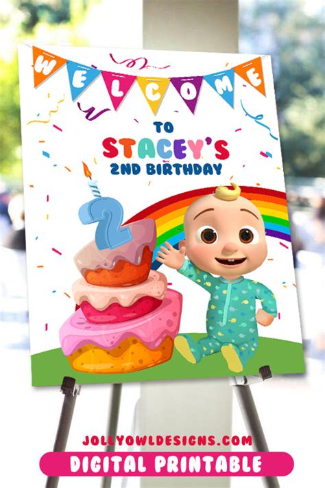 Cocomelon Birthday Party Welcome Sign Personalized Jolly Owl Designs