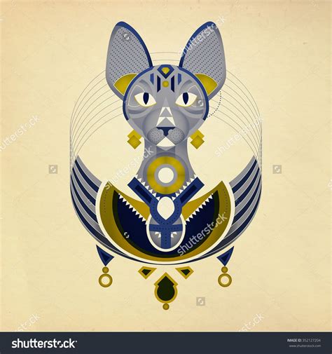 Geometric Illustration Of Stylized Sphynx Cat From Ancient Egypt