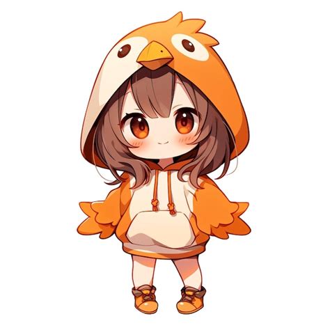 Premium Psd Cute Chibi Girl Wearing A Bird Hoodie