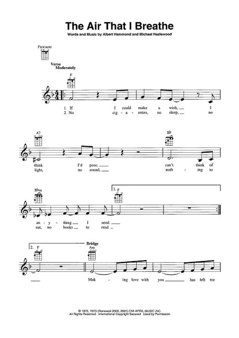 The Air That I Breathe Sheet Music By The Hollies For Ukulelevocal