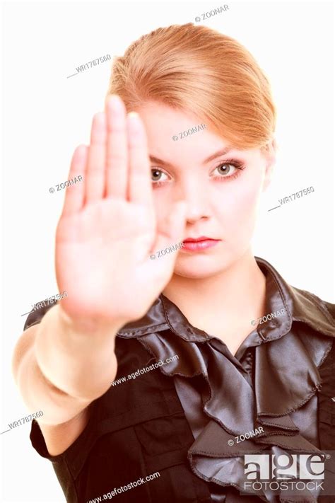 Businesswoman Showing Stop Hand Sign Gesture Stock Photo Picture And