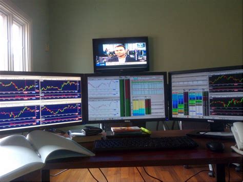 A Day Traders Set Up Trading Desk Day Trading Day Trader