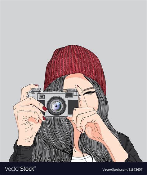 Girl Holding A Film Camera Royalty Free Vector Image