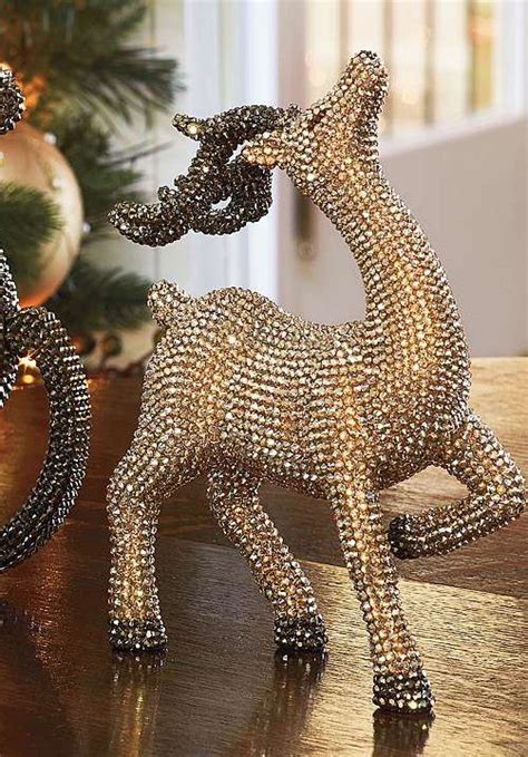 This cute little wooden reindeer is the size of a traditional ornament so it can be displayed on the tree or gifted to a special person in your life. Gold crystals twinkle everywhere! | Holiday Decor ...