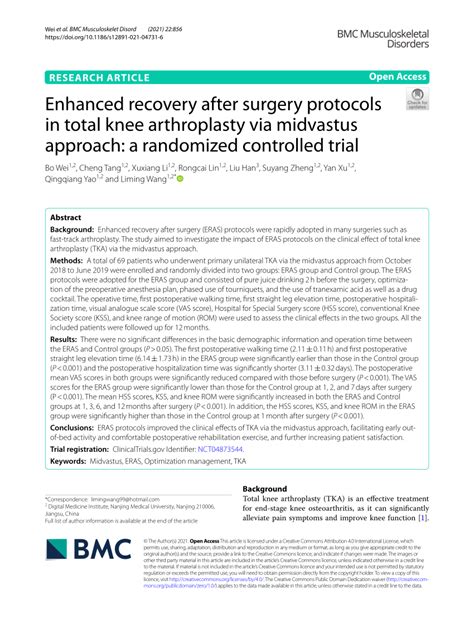 Pdf Enhanced Recovery After Surgery Protocols In Total Knee