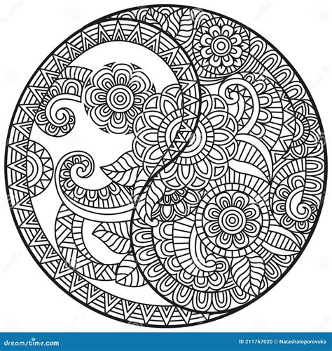 Vector Yin Yang Symbol Coloring Book For Adult In Oriental Style With
