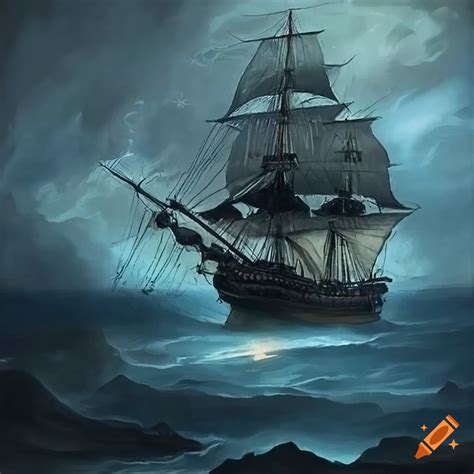 Painting Of A 18th Century Pirate Ship In Battle