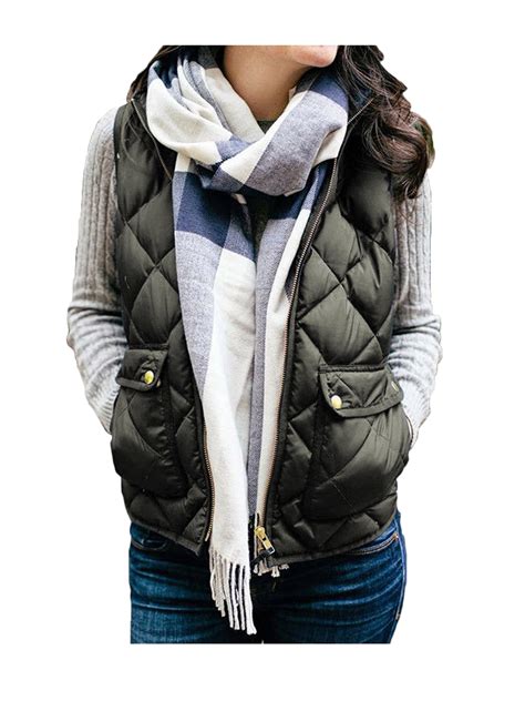 Eyicmarn Plus Size Women Puffer Padded Vest Jacket Gilet Ladies Sleeveless Coat Snowsuit Army