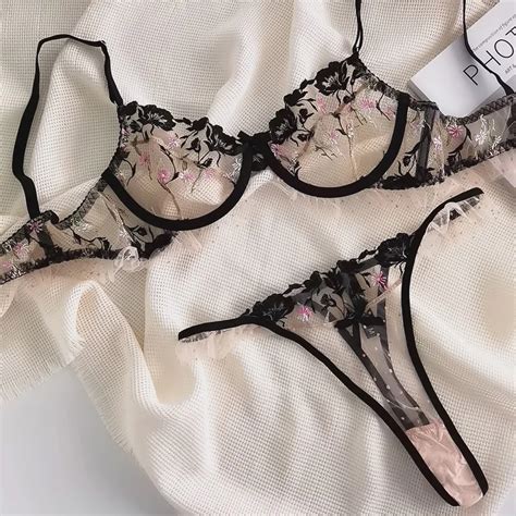 2023 new floral embroidery ultrathin lingerie sets for women sexy push up underwear panties