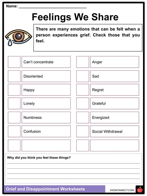 Grief And Disappointment Worksheets And Facts Types Coping