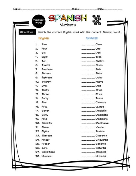 Spanish Numbers Vocabulary Matching Worksheet And Answer Key Made By