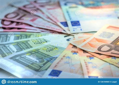 Close Up Of All Euro Banknotes In Circulation In The Eu Stock Photo