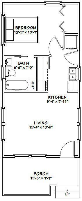 16x32 Tiny House 511 Sq Ft Pdf Floor Plan Model 1b In 2021