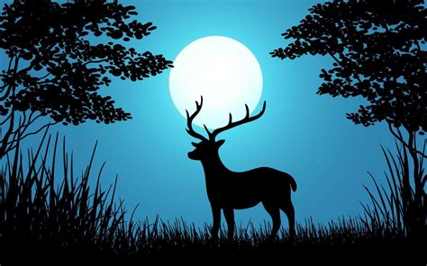 Deer Silhouette On Moonlight Nature Background 8074242 Vector Art At