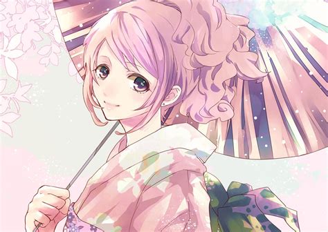 【anime hair】hairstyle of darkness characters | japanesehairstyle. Kimono pink hair anime Japanese clothes anime girls ...