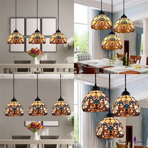 Bowl Shade Restaurant Pendant Light Stained Glass 3 Lights Tiffany