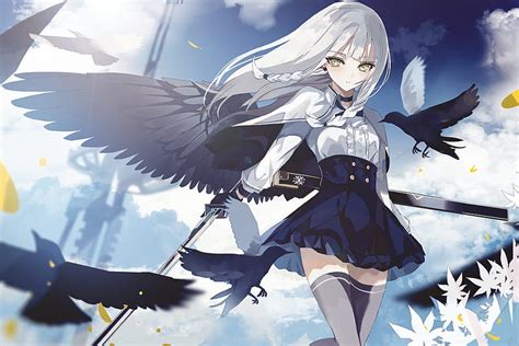 1080p free download anime original bird girl white hair wings hd wallpaper peakpx