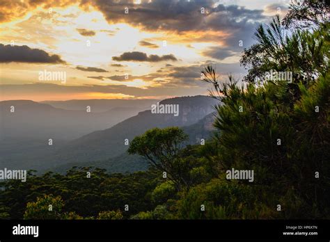 Blue Mountains Landscape At Sunset Stock Photo Alamy