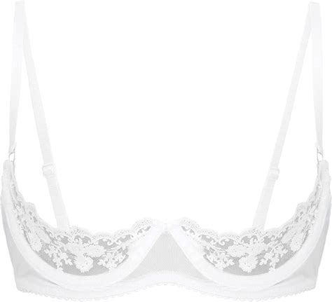 Dpois Women See Through Lace 14 Cups Balconette Bralette Padded