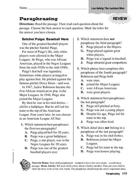 Paraphrasing Worksheets 4th Grade - Worksheets Master