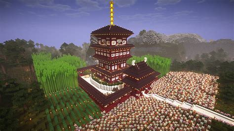 Japanese Pagoda Built In Survival Minecraft Japan Hd Wallpaper Pxfuel