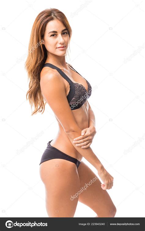 Portrait Sexy Woman Flaunting Her Body Lingerie White Background Stock Photo Tonodiaz